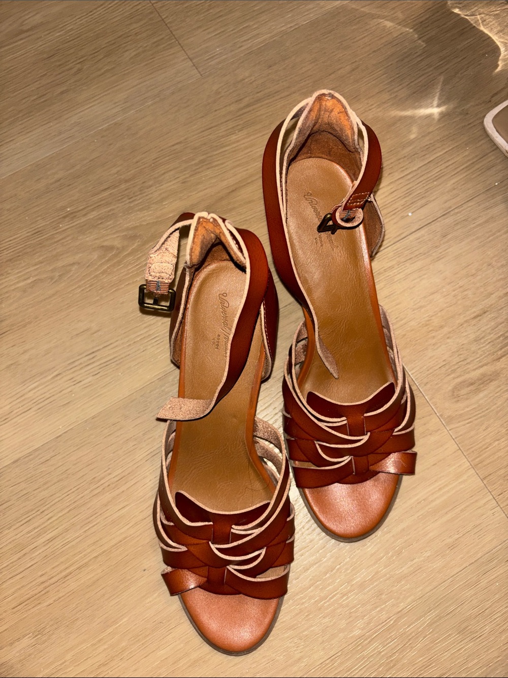 Universal Thread Tan and Brown Strappy Heeled Sandals